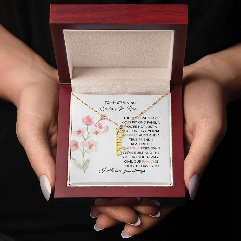 To My Stunning Sister-in-law Vertical Name Necklace | Personalized Necklace with Card | Sister-in-Law Gift