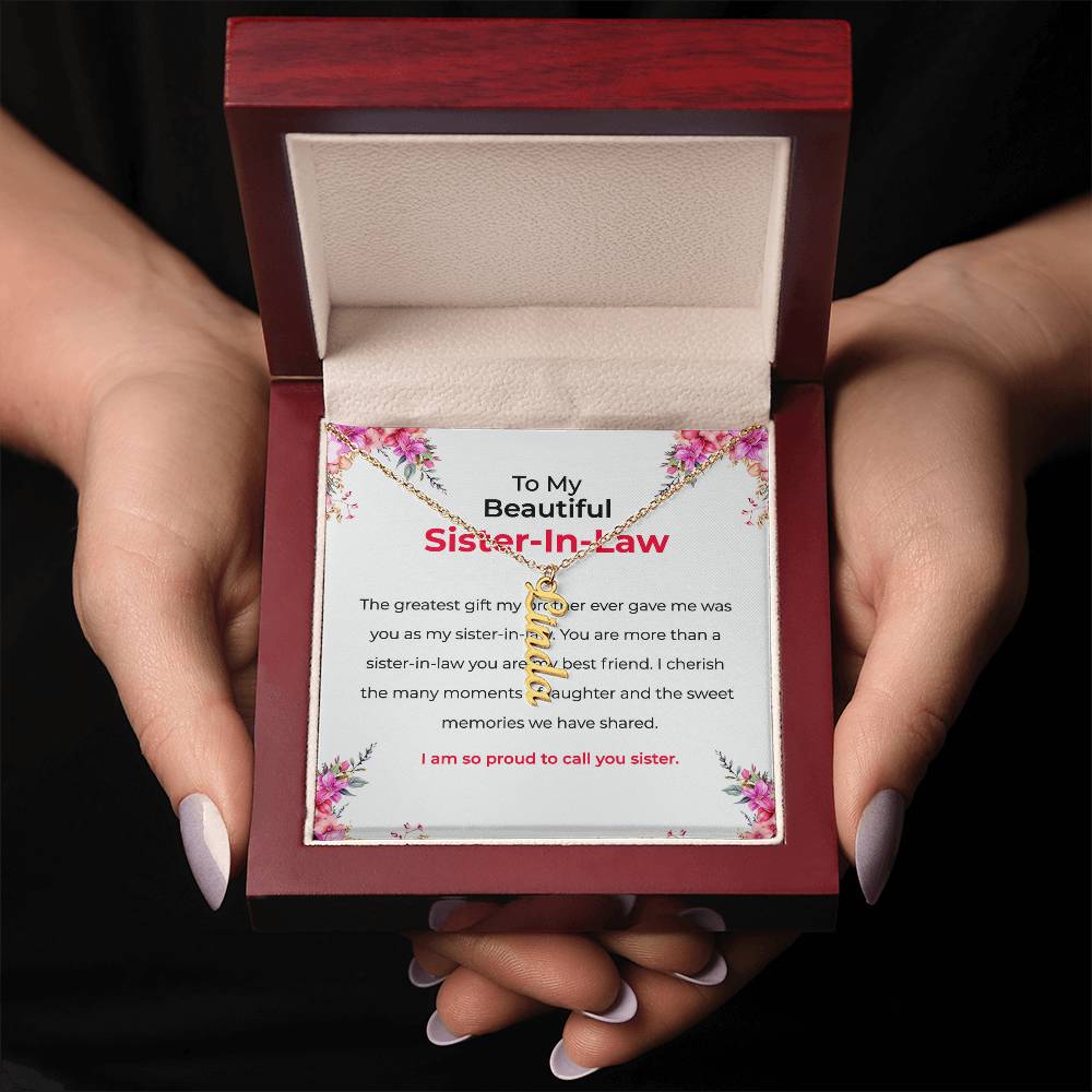 To My Beautiful Sister-in-law Vertical Name Necklace | Custom Name Necklace with Card | Sister-in-Law Gift