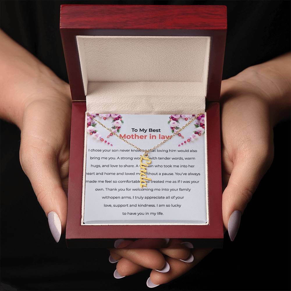 To The Best Mother-in-Law | Elegant Vertical Shaped Custom Name Necklace