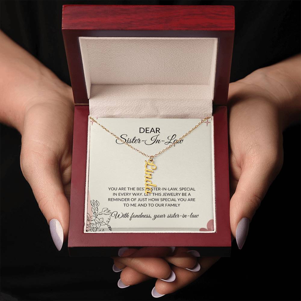 To My Dear Sister-in-law Vertical Name Necklace | Engraved Name Necklace with Card | Special Sister-in-Law Gift