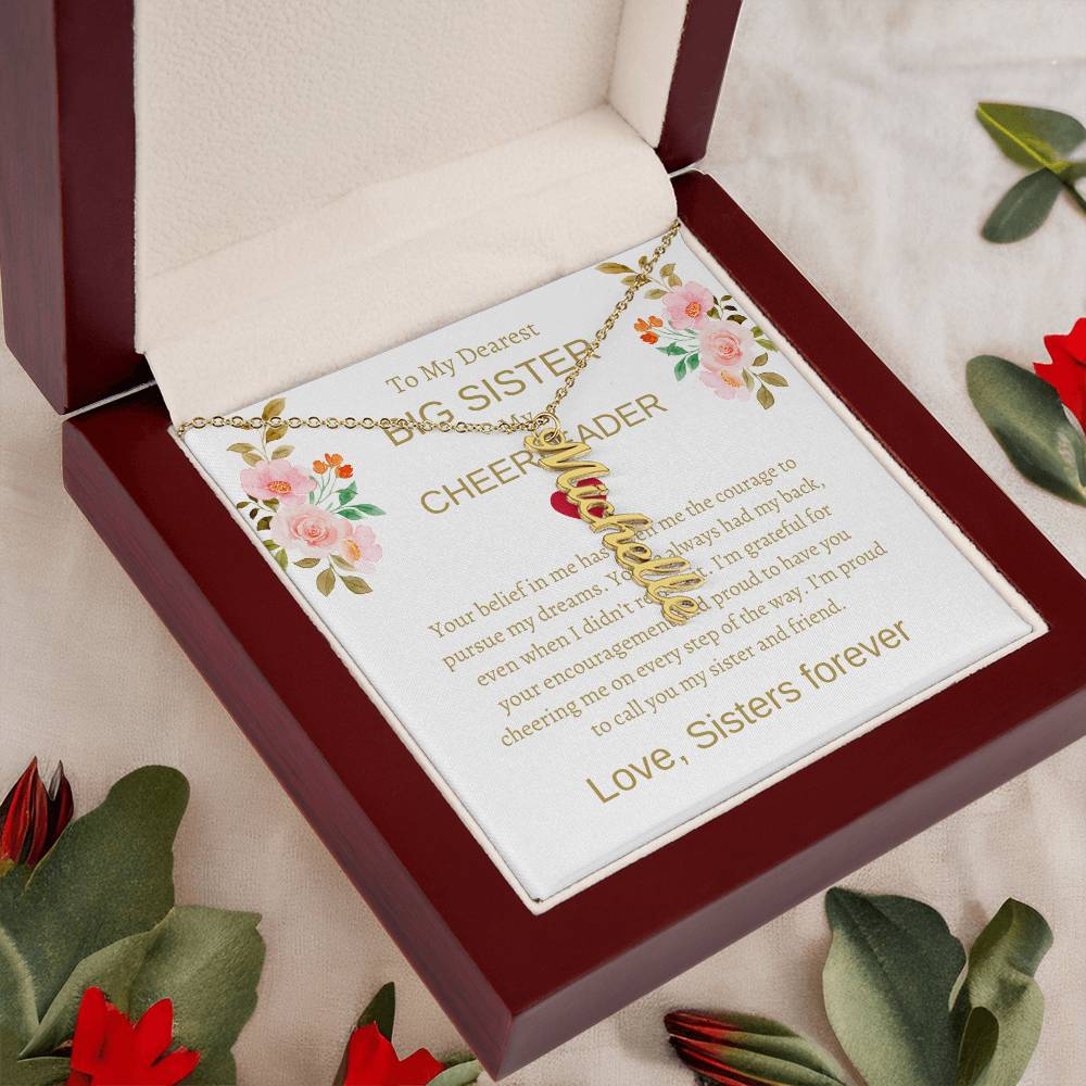 To My Dearest Big Sister Vertical Name Necklace with Greeting Cards | Gift for Sister | Necklace Gift for Sister