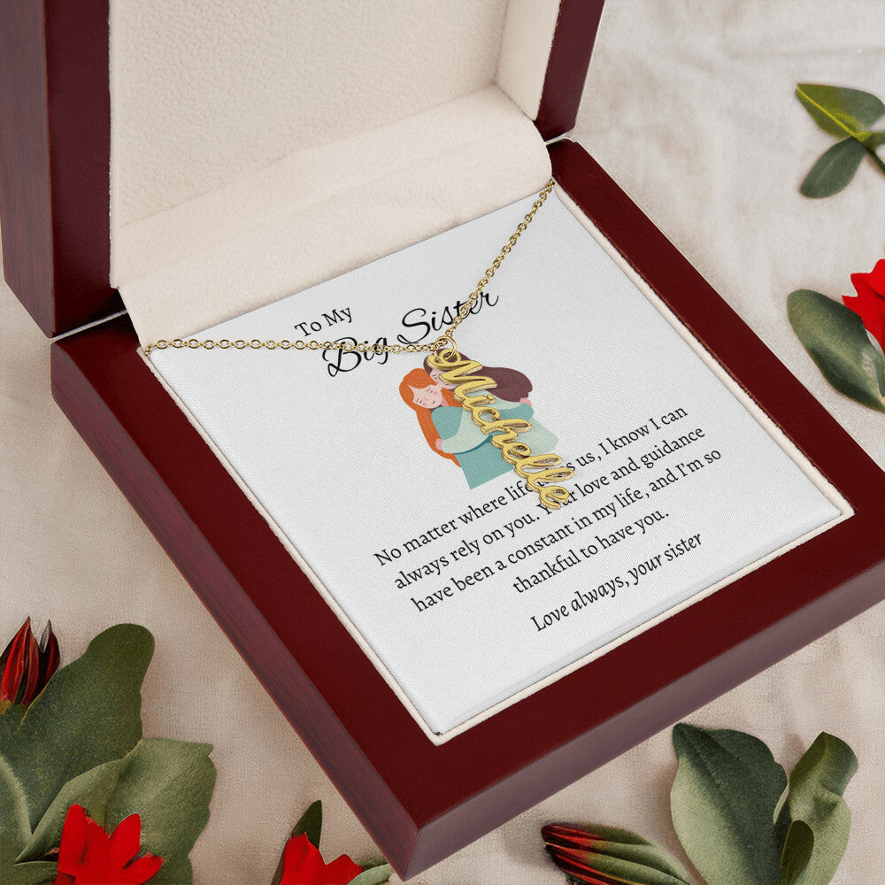 To My Beloved Big Sister Vertical Name Pendant with Greeting Cards | Gift for Sister | Necklace Gift for Sister