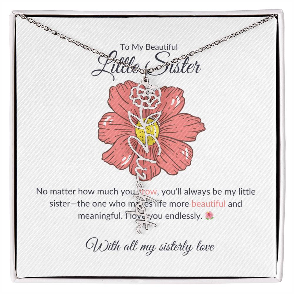 Flower Name Necklace | To my Adorable Sister Flower Name Jewelry | Gift for Sister
