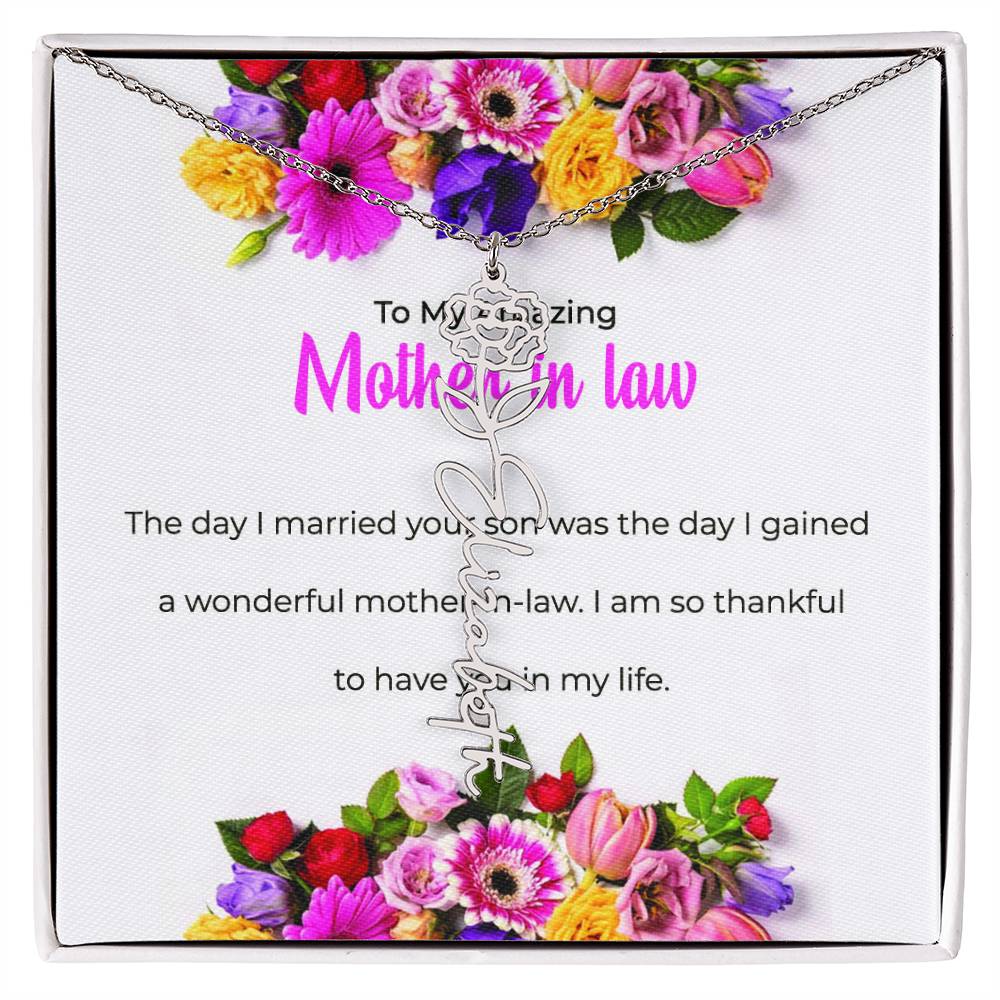To My Amazing Mother-in-Law | Personalized Flower Name Custom Name Necklace