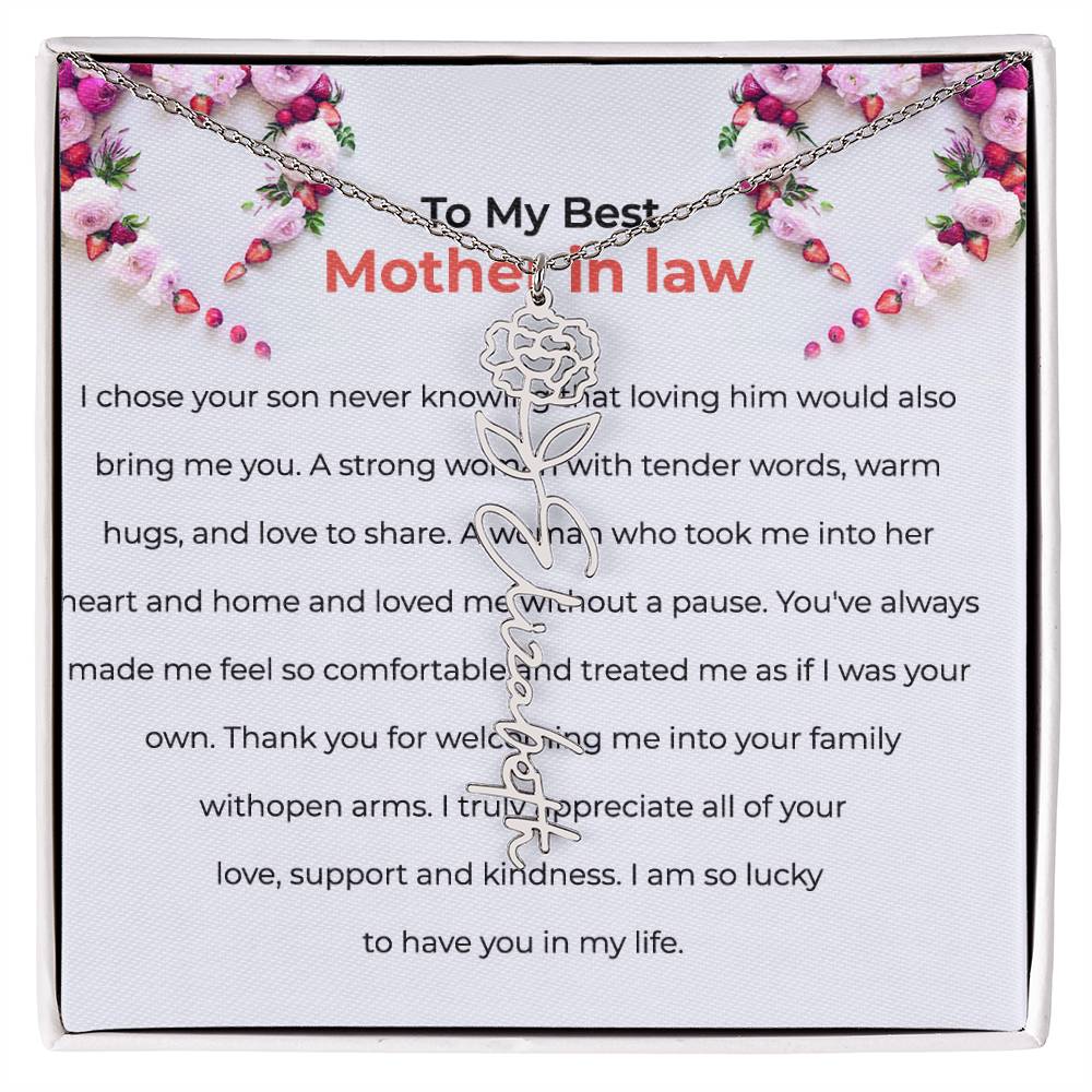 To The Best Mother-in-Law | Elegant Flower Name Necklace | Custom Name Necklace