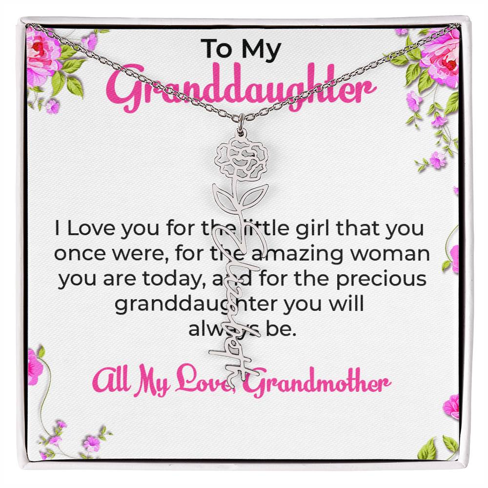 To My Special Granddaughter Necklace | Flower Style Name Necklace Gift from Grandma