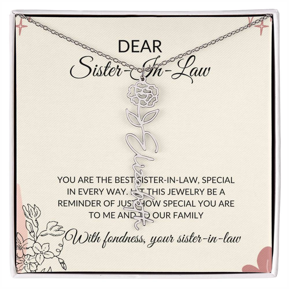 To My Dear Sister-in-law Flower Name Necklace | Elegant Name Necklace | Thoughtful Sister-in-Law Gift