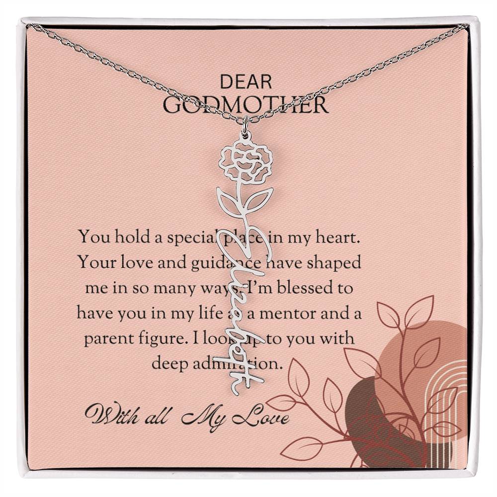 Flower Name Necklace for Special Godmother | A Charming Floral Keepsake to Show Your Appreciation | Godmother Gift