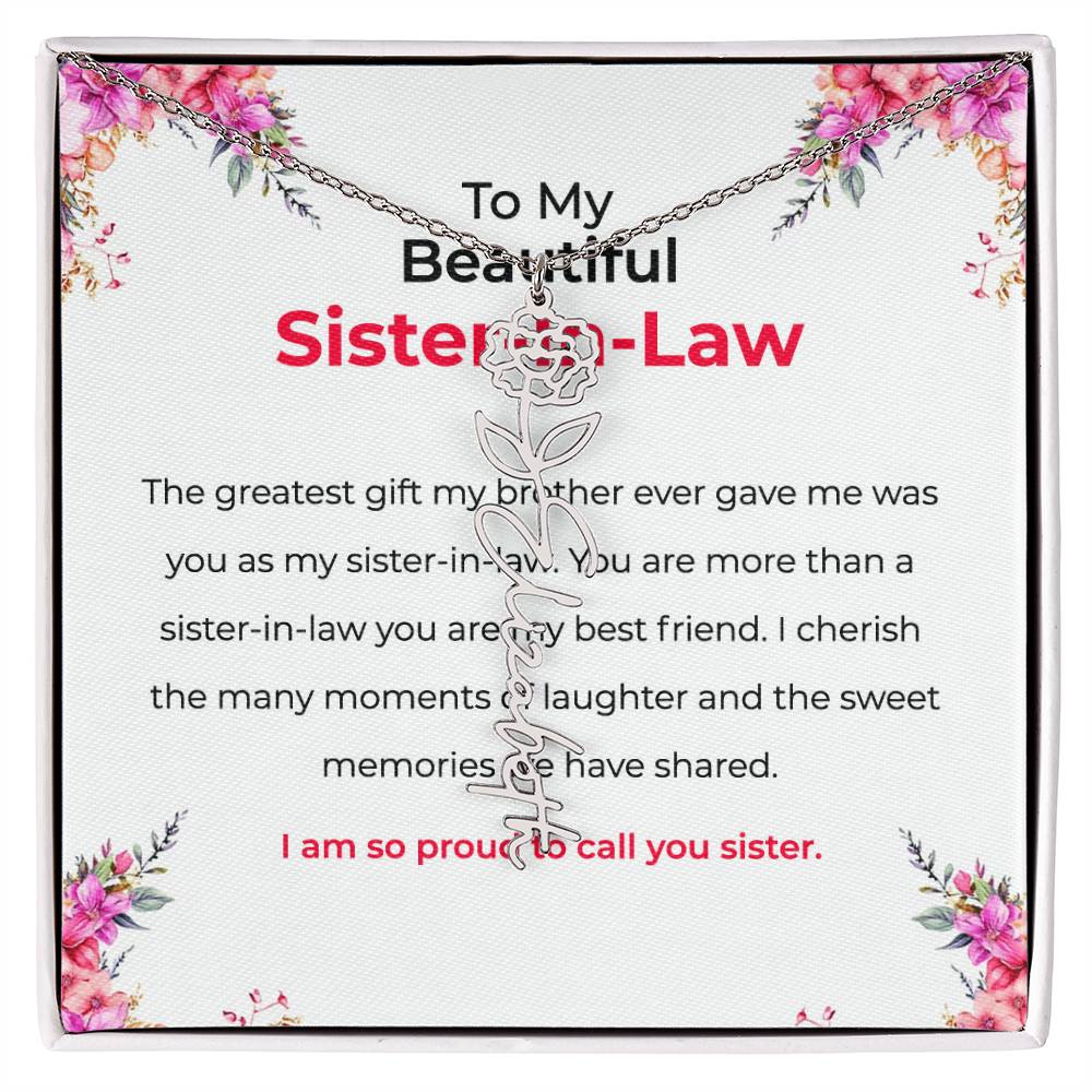 To My Beautiful Sister-in-law Flower Name Necklace | Custom Floral Necklace | Sister-in-Law Gift