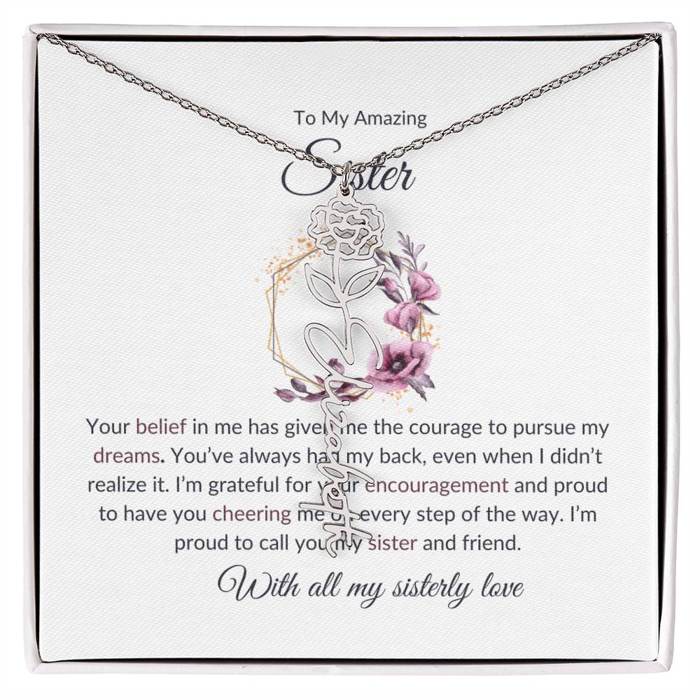 To My Amazing Sister Flower Name Necklace | Gift for Sister | Necklace Gift for Sister