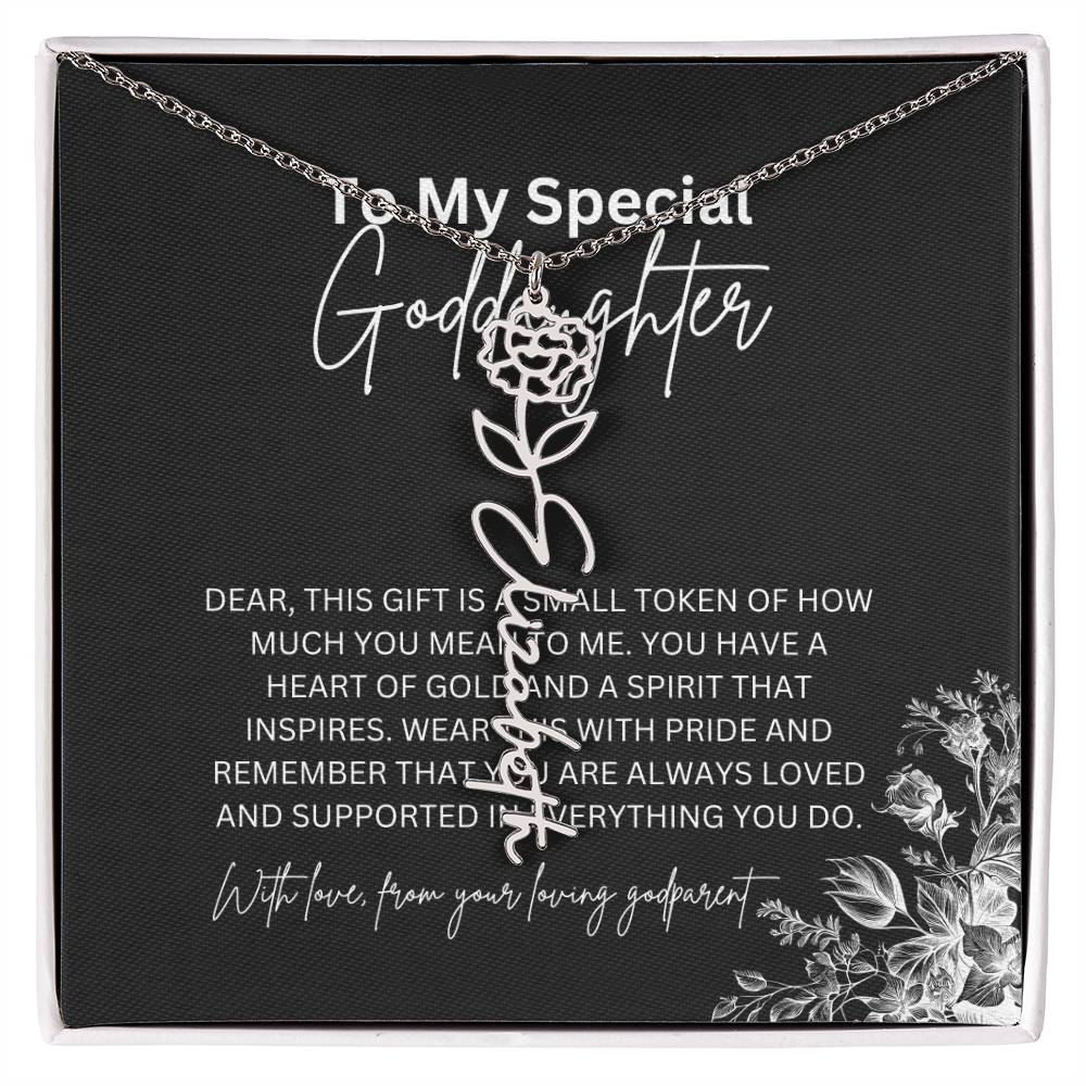To My Special Goddaughter | Delicate Flower Name Necklace with a Loving Message