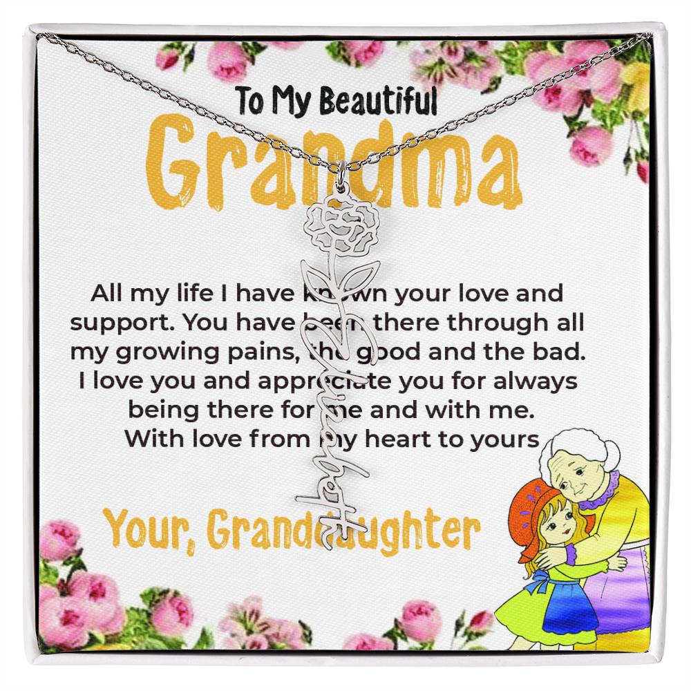 To My Beautiful Grandma | Flower Style Name Necklace Gift from Granddaughter | Gift for Grandma