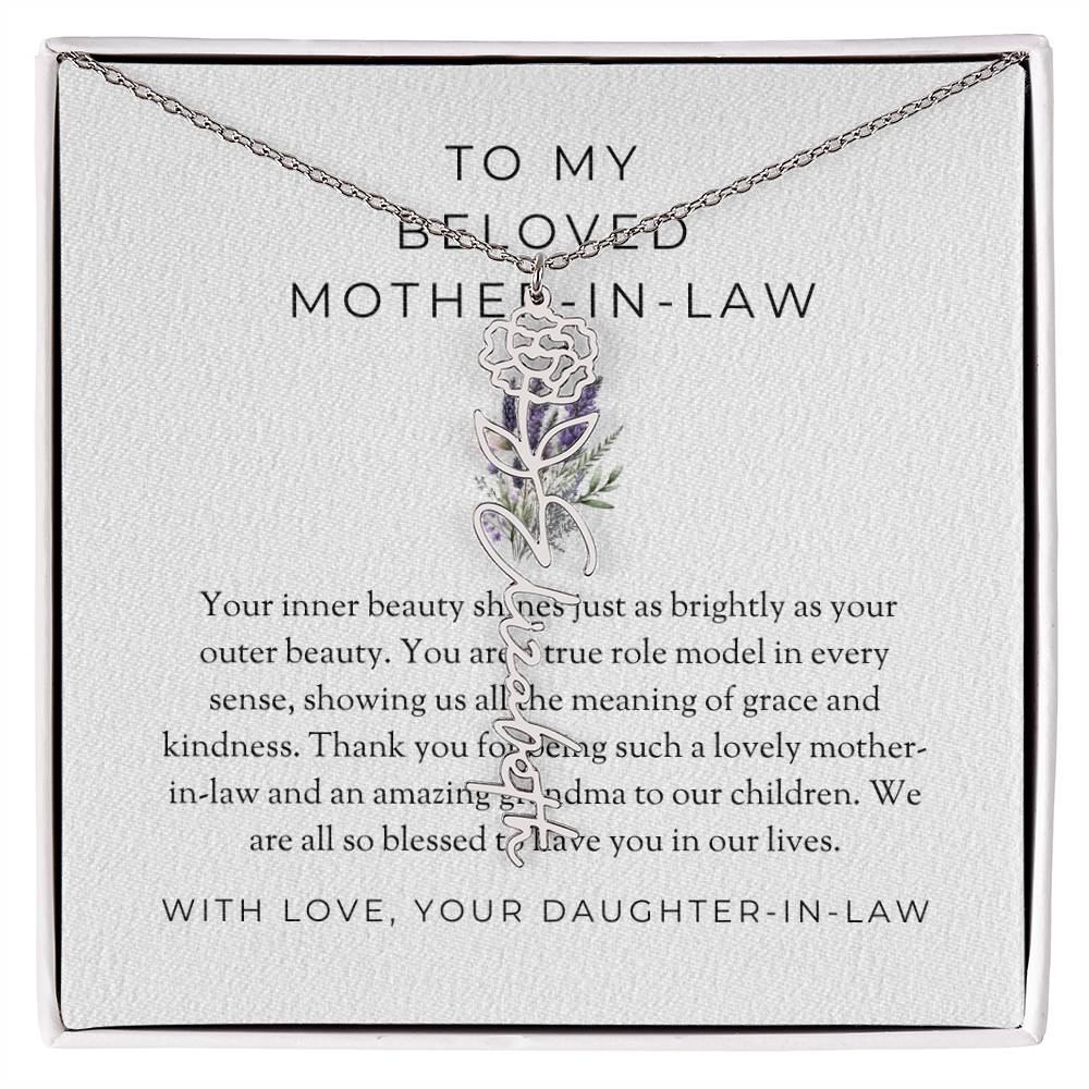 To My Beloved Mother-in-Law | Heartfelt Flower Name Necklace | Custom Name Necklace