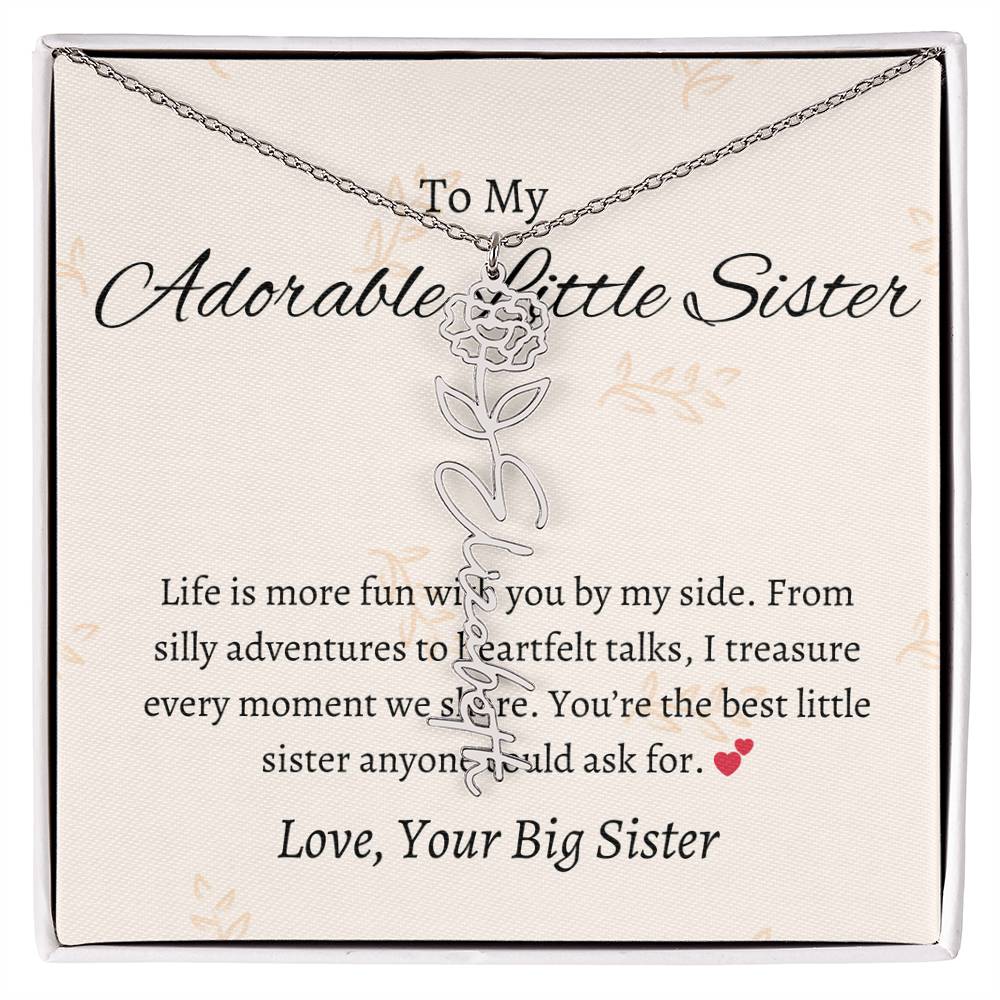 To My Adorable Sister Flower Name Jewelry | Gift for Sister | Necklace Gift for Sister