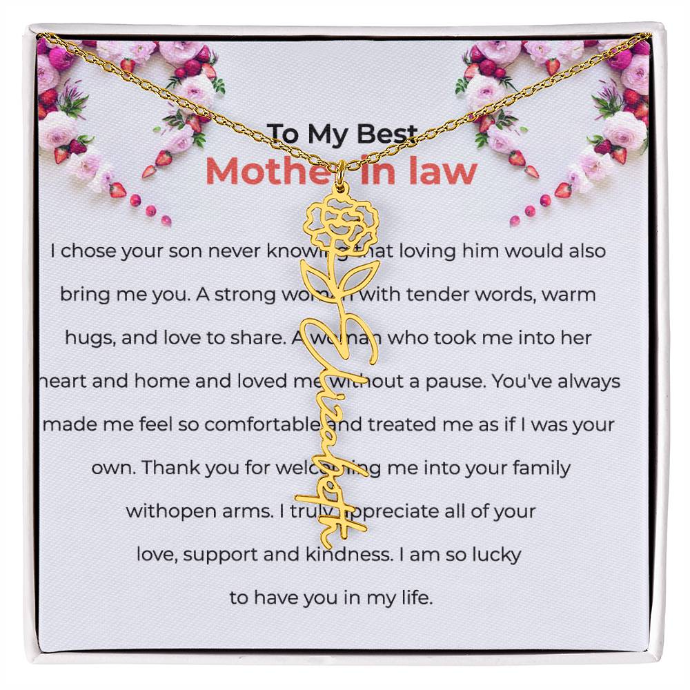 To The Best Mother-in-Law | Elegant Flower Name Necklace | Custom Name Necklace