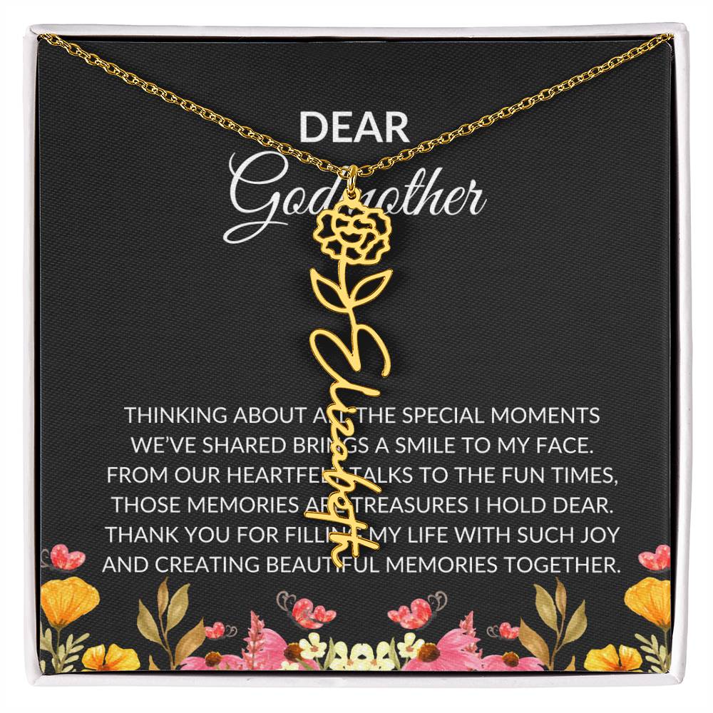 Flower Name Necklace for Dear Godmother | A Unique Floral Design to Celebrate Godmother Bond | Godmother Gift