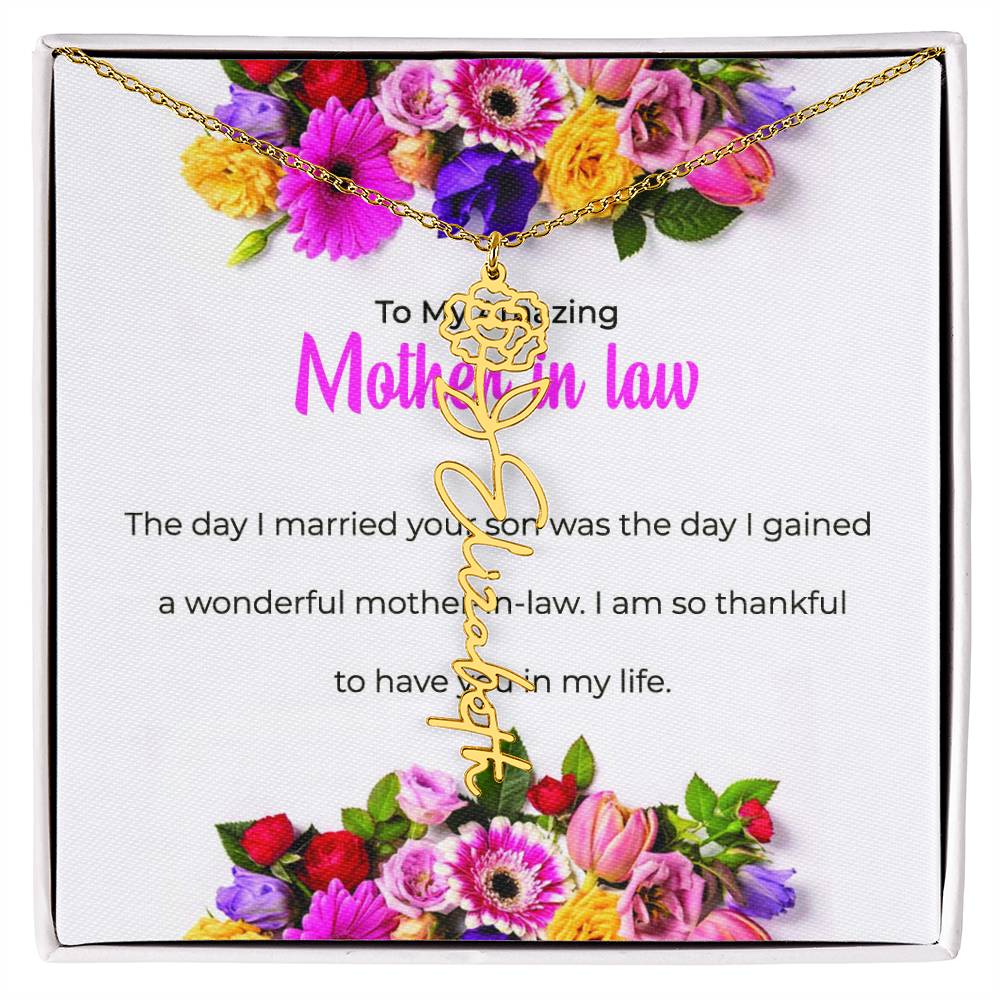 To My Amazing Mother-in-Law | Personalized Flower Name Custom Name Necklace