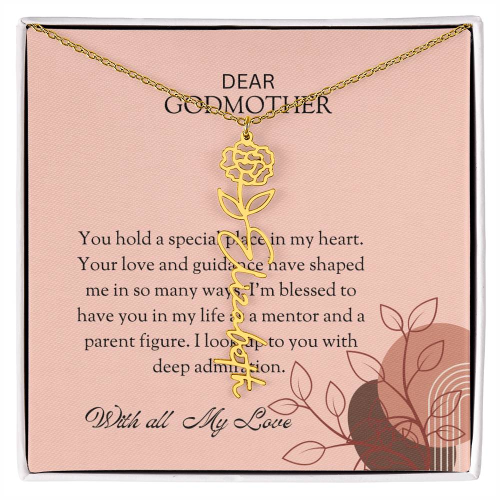 Flower Name Necklace for Special Godmother | A Charming Floral Keepsake to Show Your Appreciation | Godmother Gift