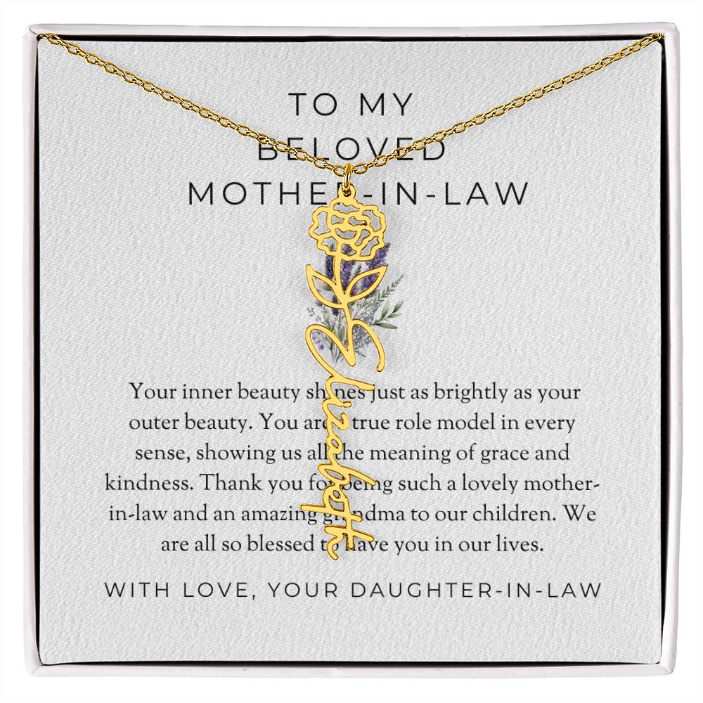 To My Beloved Mother-in-Law | Heartfelt Flower Name Necklace | Custom Name Necklace