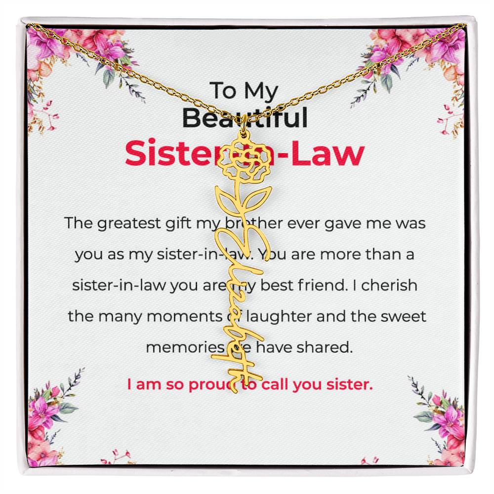 To My Beautiful Sister-in-law Flower Name Necklace | Custom Floral Necklace | Sister-in-Law Gift