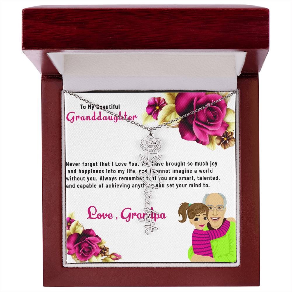 To My Beautiful Granddaughter Necklace | Flower Style Name Necklace Gift from Grandpa