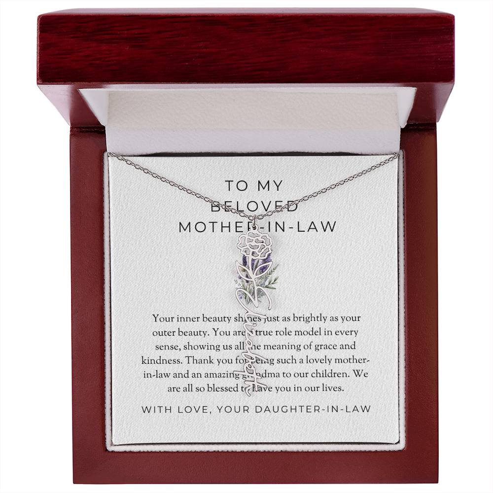 To My Beloved Mother-in-Law | Heartfelt Flower Name Necklace | Custom Name Necklace