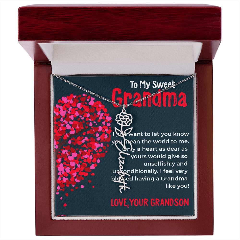 To My Sweet Grandma | Timeless Flower Style Name Necklace Gift from Grandson | Gift for Grandma
