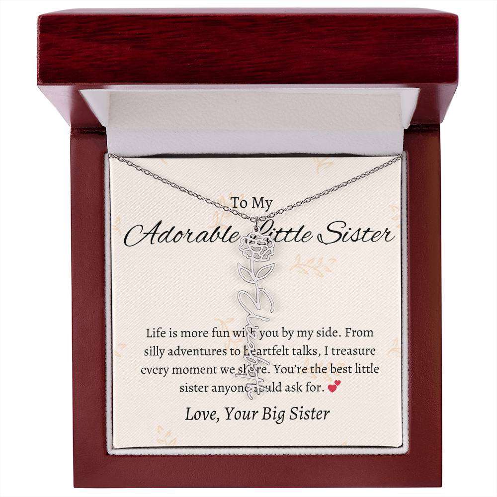 To My Adorable Sister Flower Name Jewelry | Gift for Sister | Necklace Gift for Sister