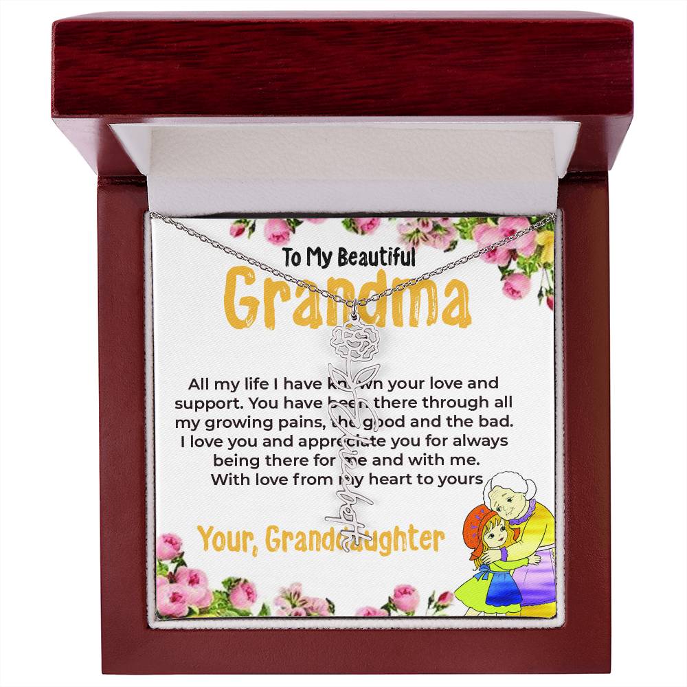 To My Beautiful Grandma | Flower Style Name Necklace Gift from Granddaughter | Gift for Grandma