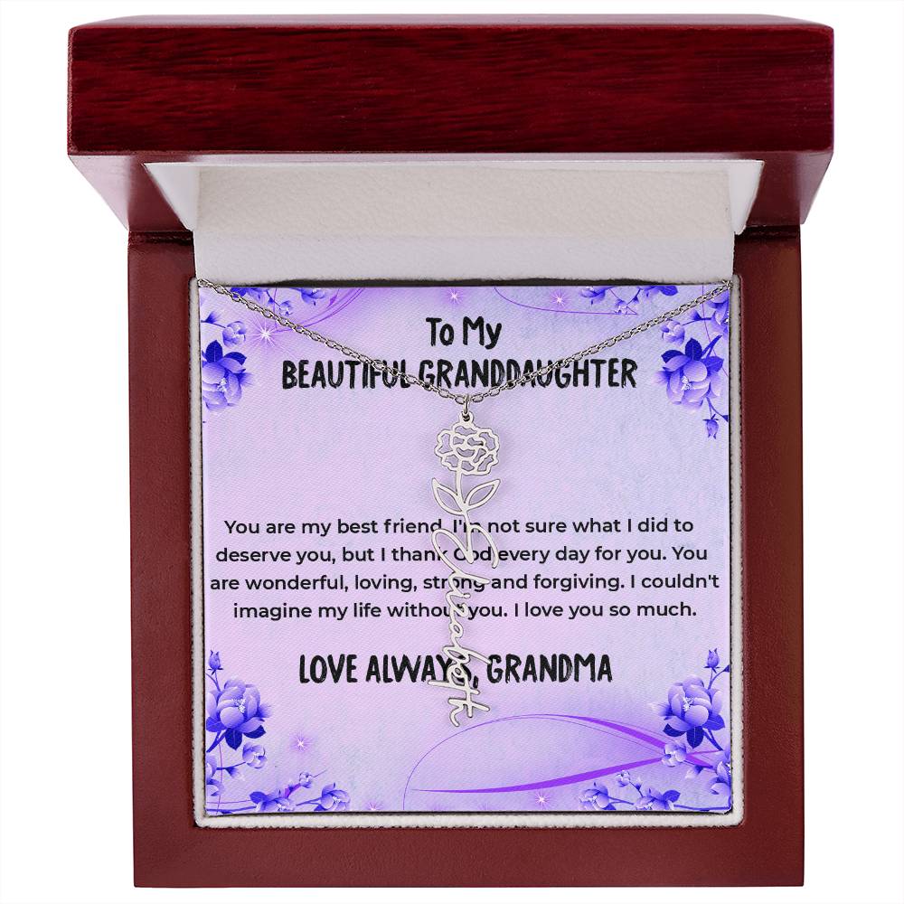 To My Wonderful Granddaughter Necklace | Flower Style Name Necklace Gift from Grandma