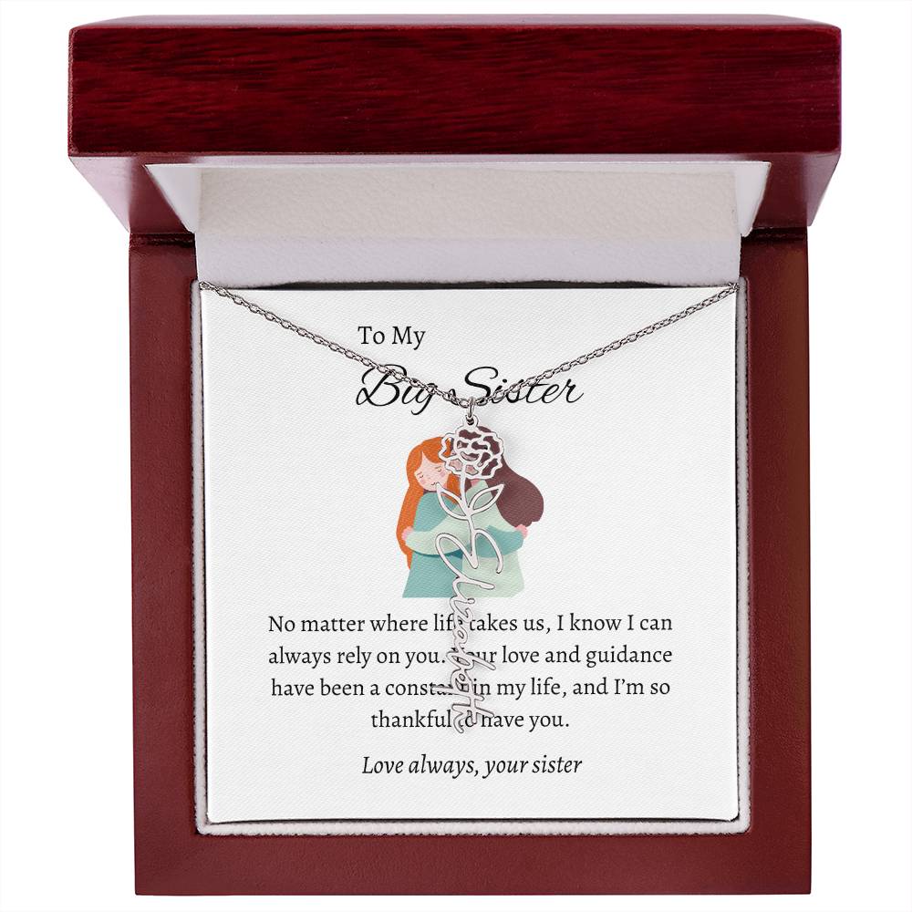 To My Big Sister's Heartfelt Flower Name Necklace | Gift for Sister | Flower Name Necklace Gift for Sister
