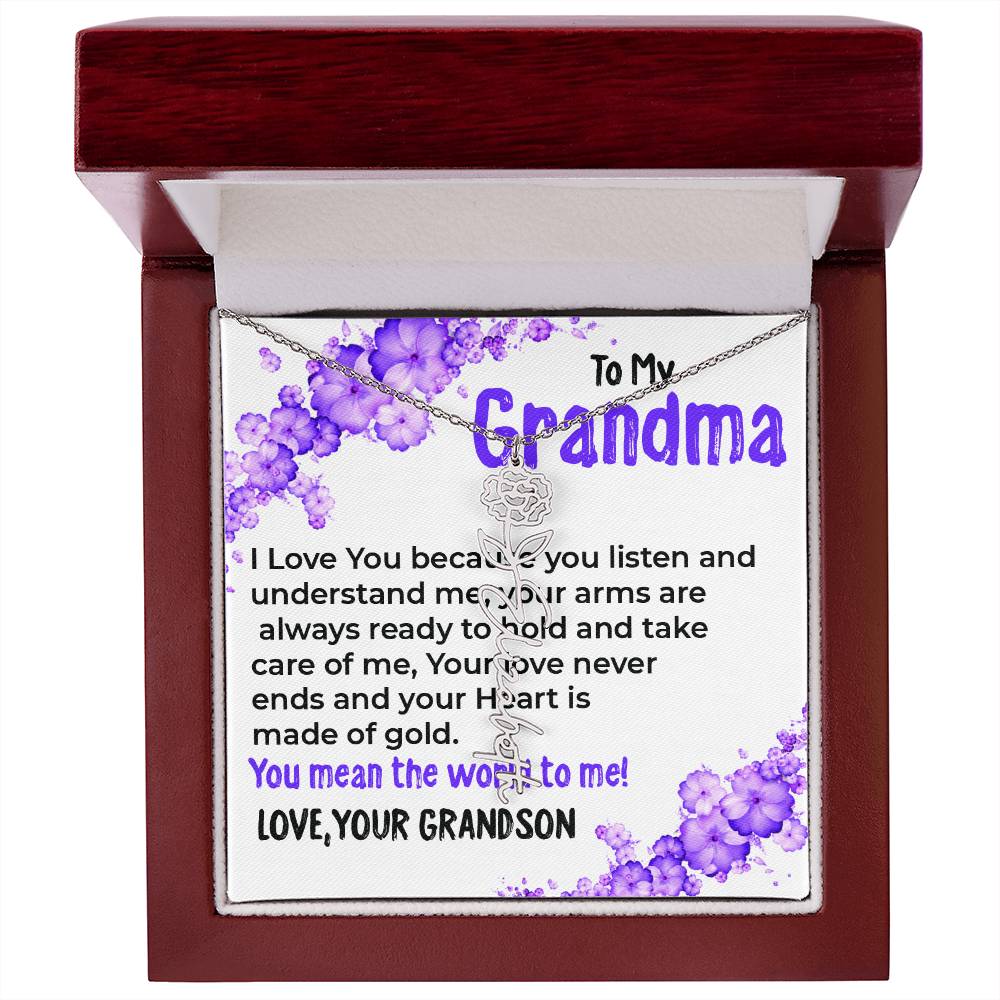 To My Grandma, My World | Flower Style Name Necklace Gift from Grandson | Gift for Grandma