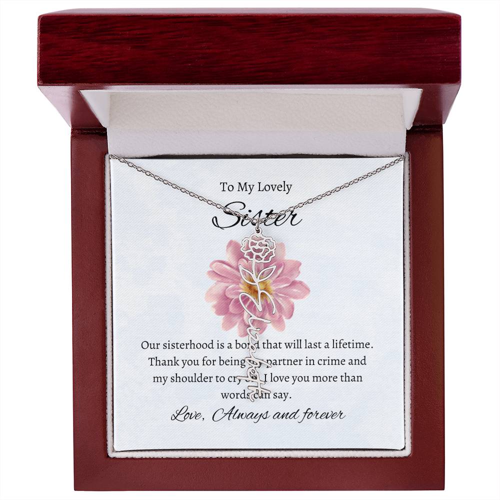 To My Lovely Sister Flower Name Necklace | Gift for Sister | Necklace Gift for Sister