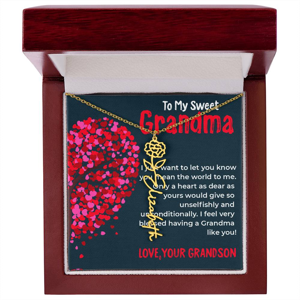 To My Sweet Grandma | Timeless Flower Style Name Necklace Gift from Grandson | Gift for Grandma