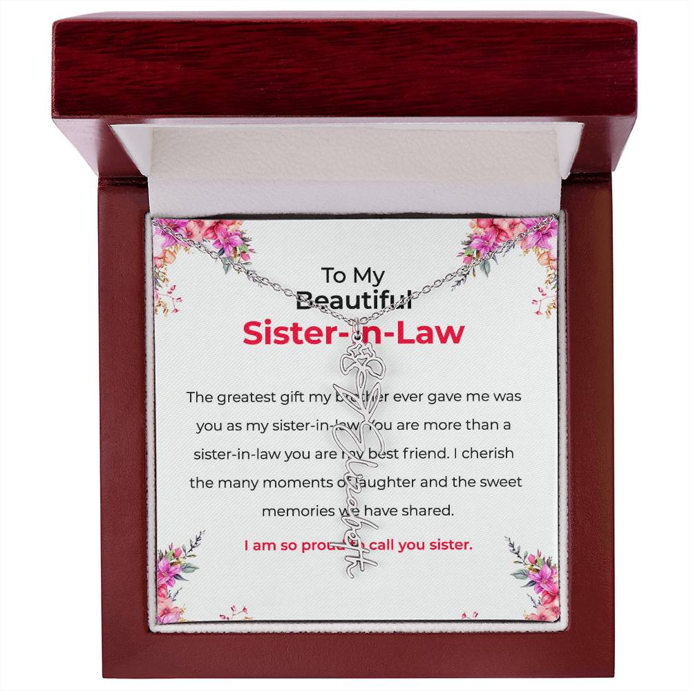 To My Beautiful Sister-in-law Flower Name Necklace | Custom Floral Necklace | Sister-in-Law Gift