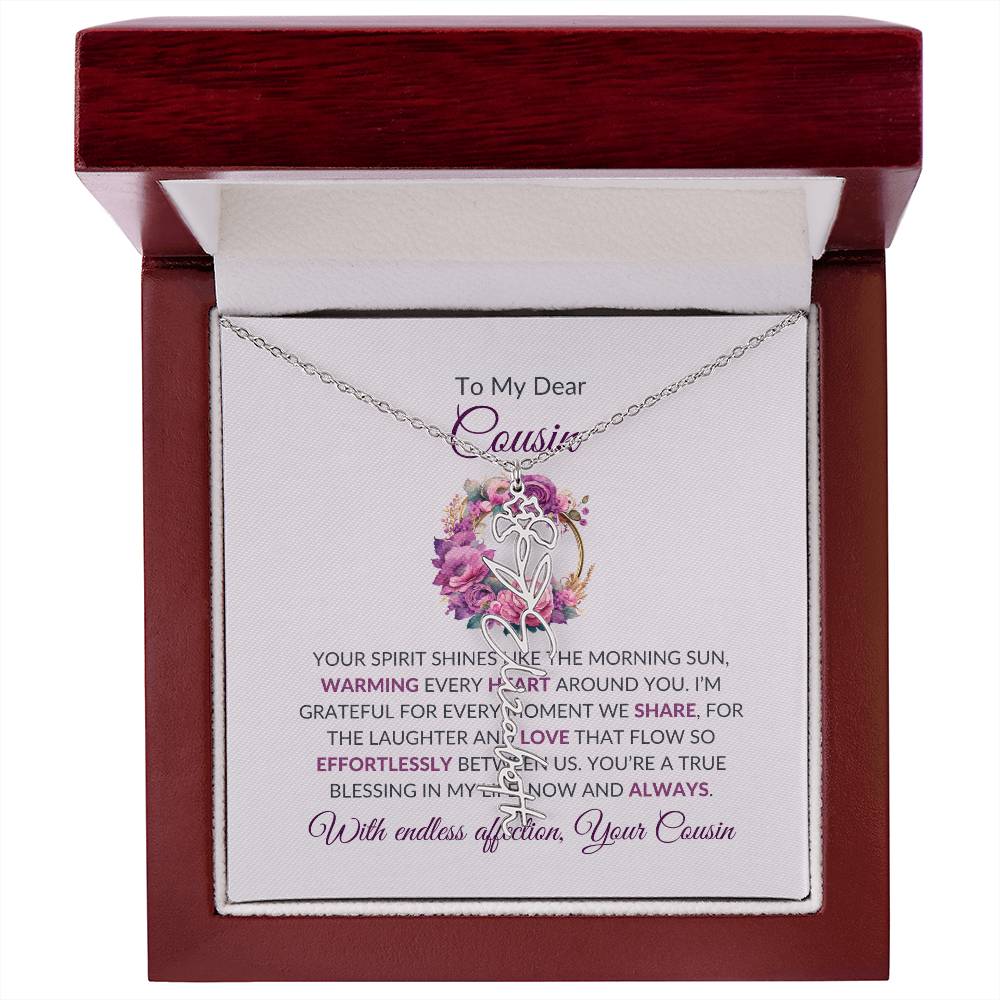 Flower Custom Name Necklace | Cousin Necklace | To My Dear Cousin - Flower Name Necklace | Cousin Friendship Necklace