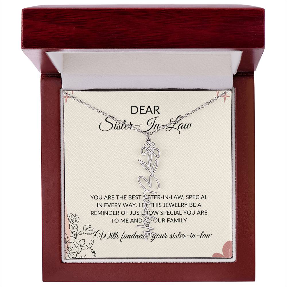 To My Dear Sister-in-law Flower Name Necklace | Elegant Name Necklace | Thoughtful Sister-in-Law Gift