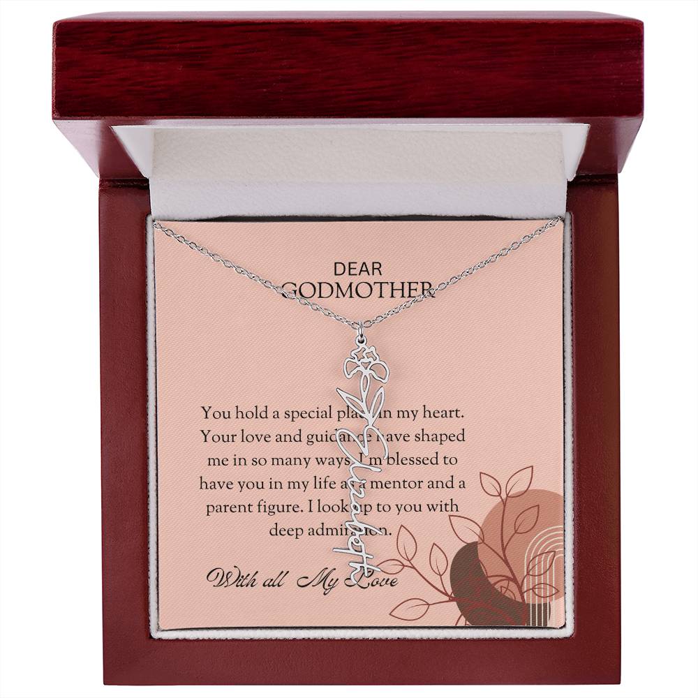 Flower Name Necklace for Special Godmother | A Charming Floral Keepsake to Show Your Appreciation | Godmother Gift