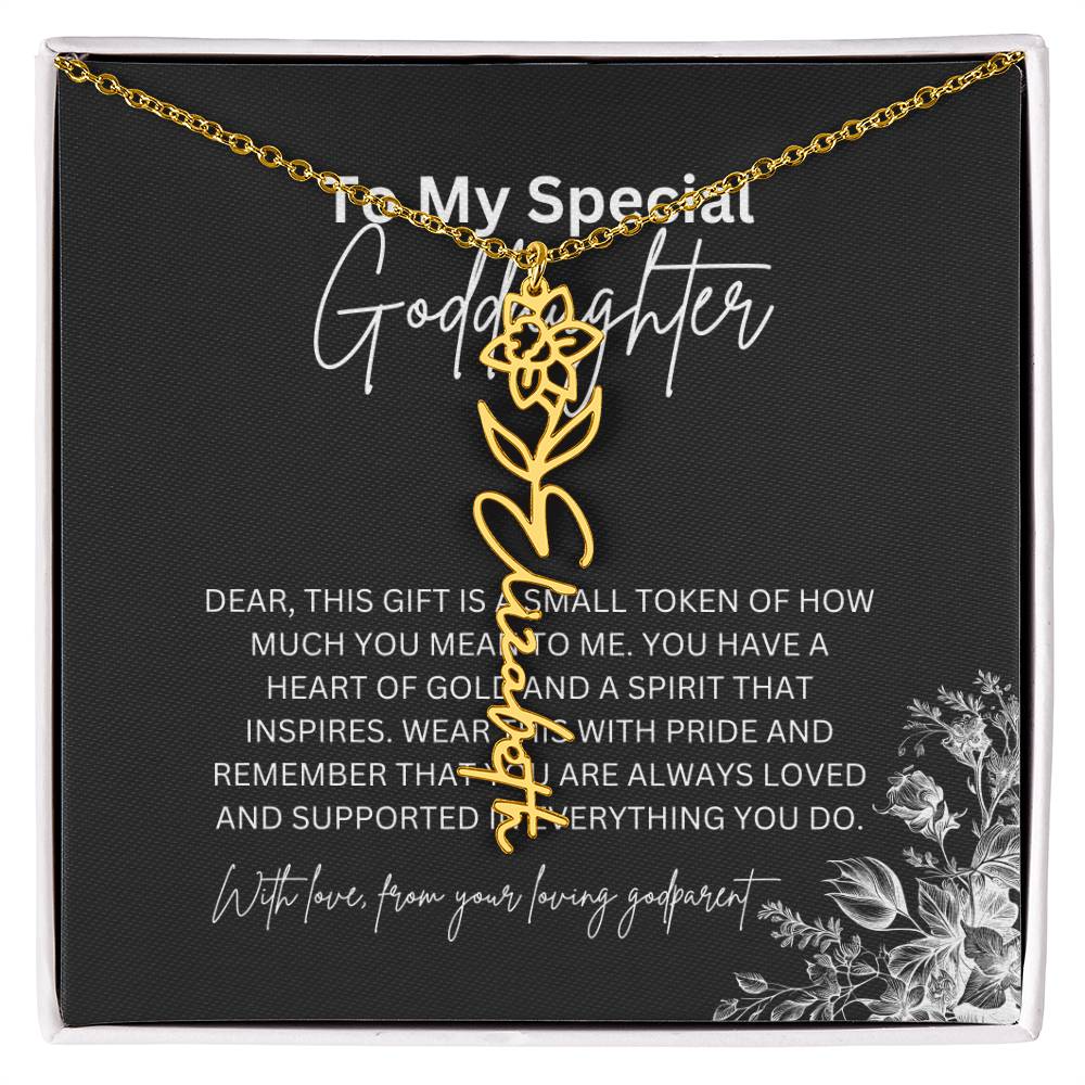 To My Special Goddaughter | Delicate Flower Name Necklace with a Loving Message