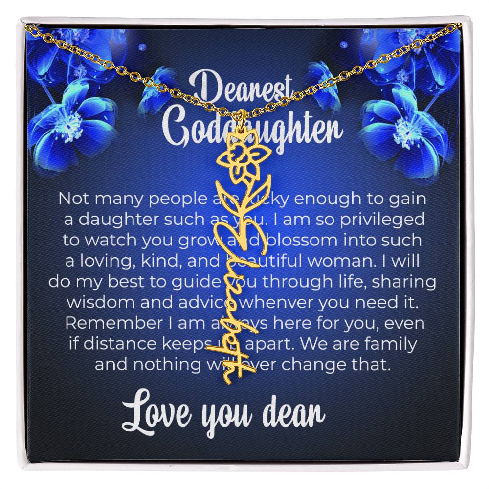 To My Dearest Goddaughter | Unique Flower Style Name Necklace with a Special Card