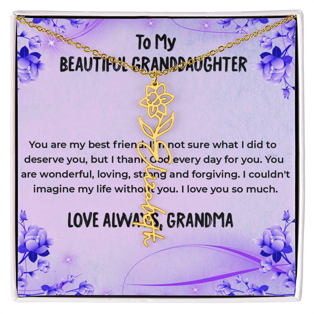 To My Wonderful Granddaughter Necklace | Flower Style Name Necklace Gift from Grandma