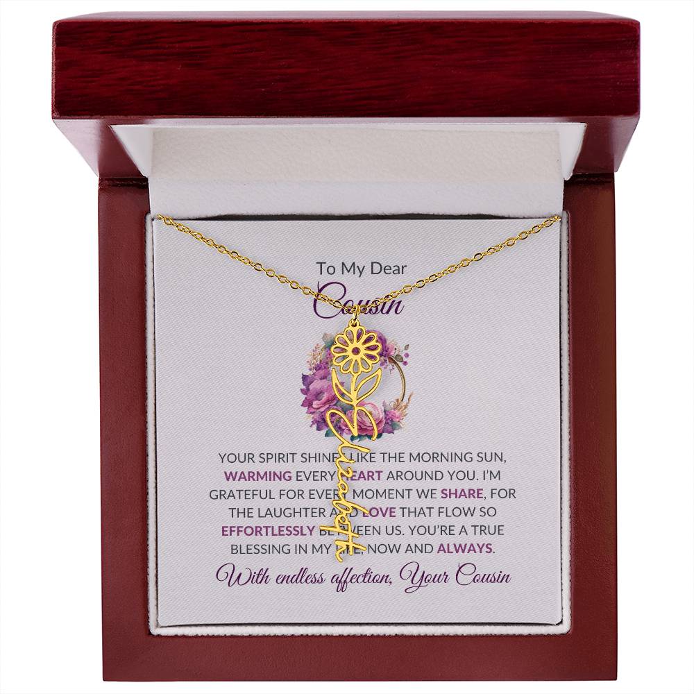 Flower Custom Name Necklace | Cousin Necklace | To My Dear Cousin - Flower Name Necklace | Cousin Friendship Necklace