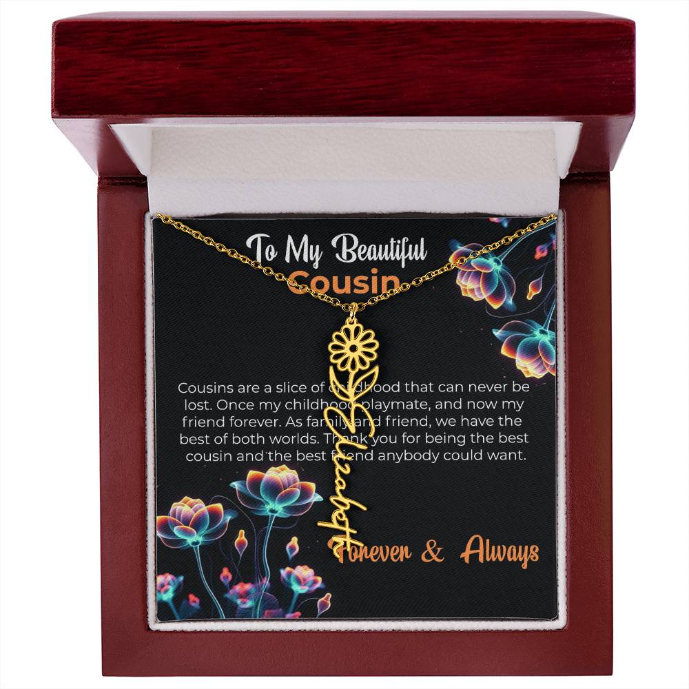Custom Name Necklace | To My Beautiful Cousin - Flower Name Necklace | Cousin Friendship Necklace