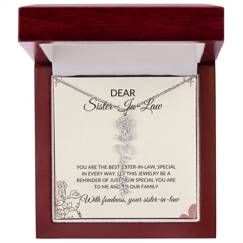 To My Dear Sister-in-law Flower Name Necklace | Elegant Name Necklace | Thoughtful Sister-in-Law Gift