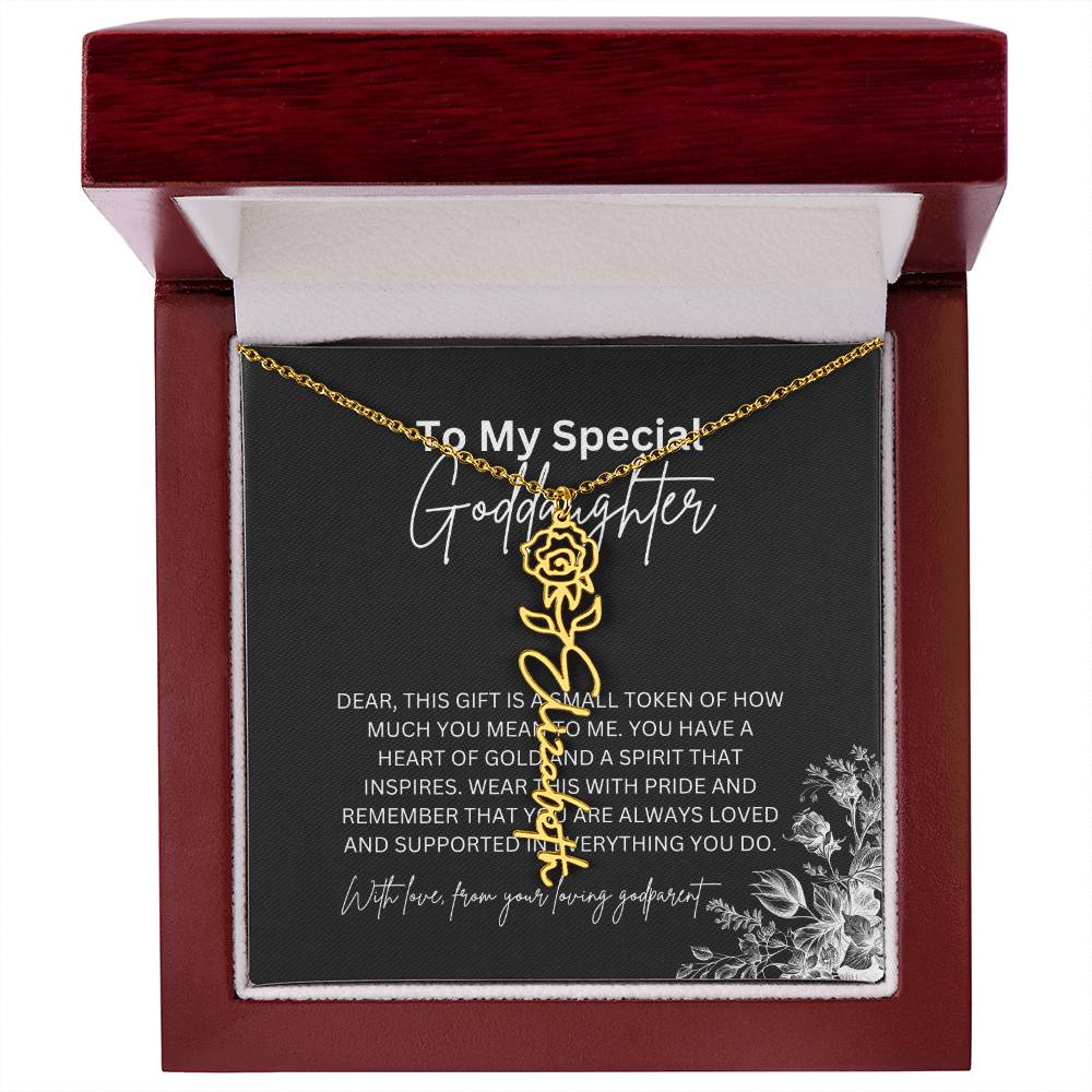 To My Special Goddaughter | Delicate Flower Name Necklace with a Loving Message