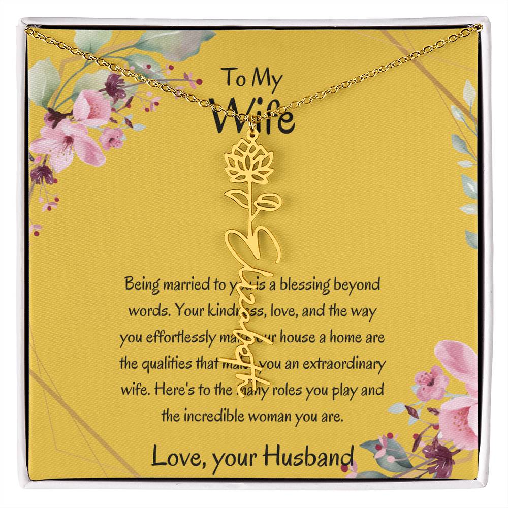 To My Wife, My Universe - Flower Name Necklace with Personalized Message