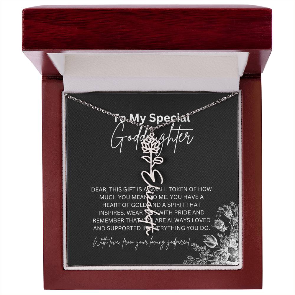 To My Special Goddaughter | Delicate Flower Name Necklace with a Loving Message