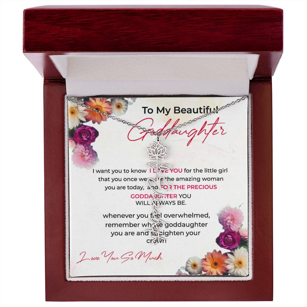 To My Beautiful Goddaughter | Personalized Flower Necklace with a Thoughtful Message Card