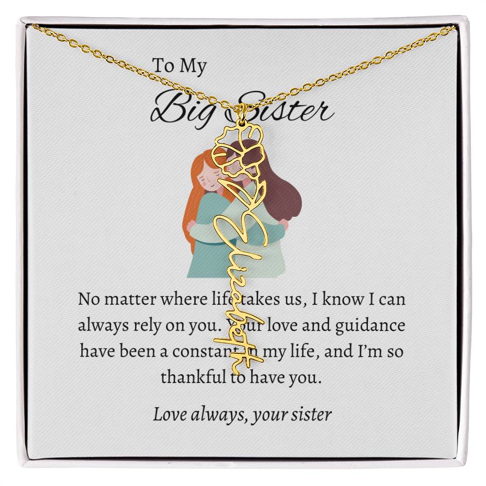 To My Big Sister's Heartfelt Flower Name Necklace | Gift for Sister | Flower Name Necklace Gift for Sister