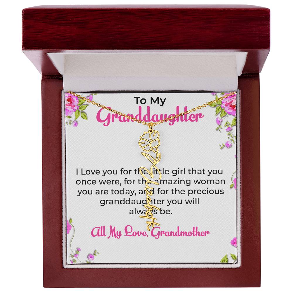 To My Special Granddaughter Necklace | Flower Style Name Necklace Gift from Grandma